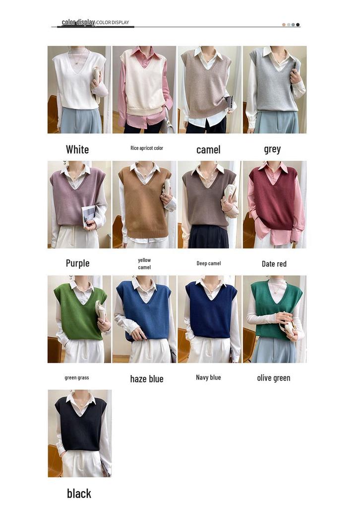 Women's College-Style V-Neck Knit Vest - Retro, Versatile, Loose-Fit Sleeveless Sweater for Autumn/Winter