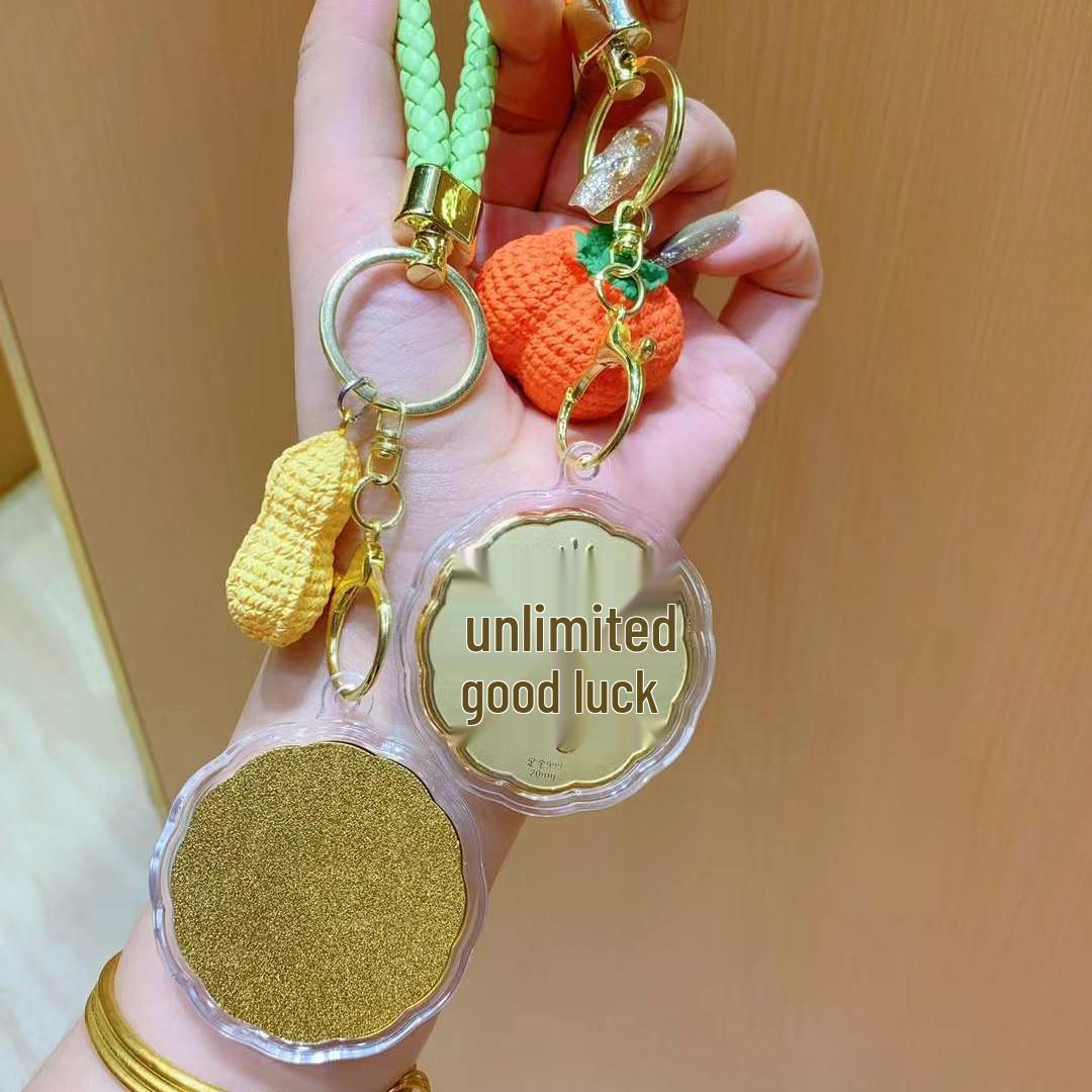 

Кулон-брелок из золота 999 пробы «Середина осени» с золотой хурмой и цветами арахиса - Лунообразный шарм для сумки и цепочка для телефона Regular Rope