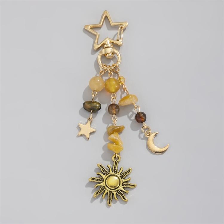 Fashionable Stars Moon Sun Pendant Keyring Holder for Women and Girls Bohemian Colorful Beads Jewelry Accessory