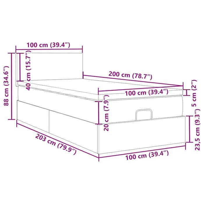 VidaXL Cadre de lit ottoman avec matelas gris foncé 100x200 cm velours, cadre de lit, cadre de lit rembourré, cadre de lit 3311682
