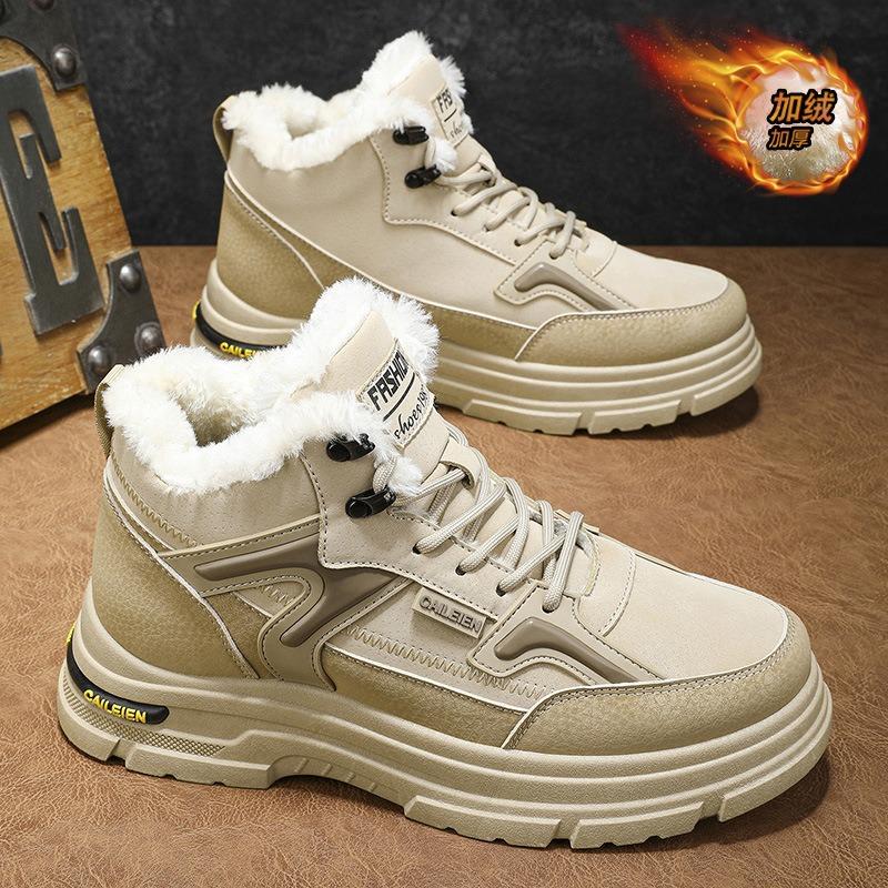 Men's shoes winter velvet high-top Martin boots men's trend versatile thick-soled thickened warm cotton shoes tooling shoes trendy shoes