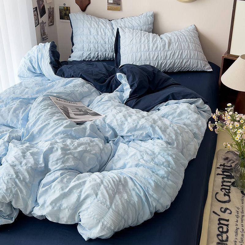 

Seersucker Princess Girls Bedding Set Duvet Cover Korean Four PIECE Washed Cotton Bed Sheet Cover Quilt Set 2024New 150x200 3pcs