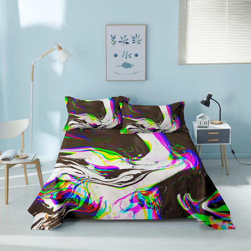 3D Printed Colorful Geometric Bed Sheet Set With Pillowcase Bed Flat Sheet King Queen Twin Single Size Sheet Home Decor