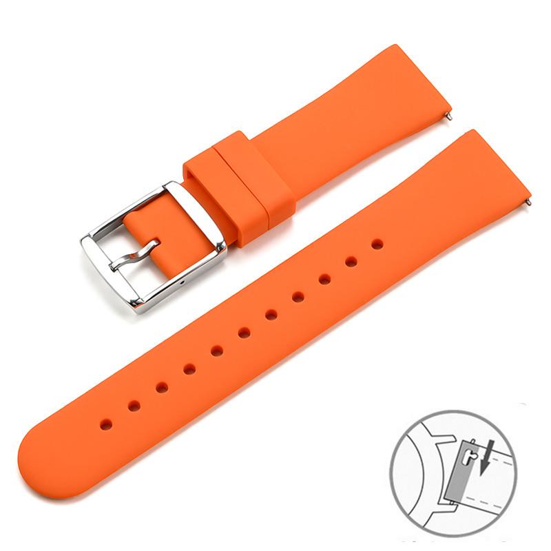 

18/20/22 мм Силиконовый ремешок Пряжка из нержавеющей стали Мужской Женский Быстросъемный Дайвинг Спорт Водонепроницаемый Универсальный Замена Ремешка для Часов 22mm оранжевый