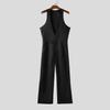 INCERUN Men Deep V Neck Zip-up Casual Long Rompers Jumpsuits