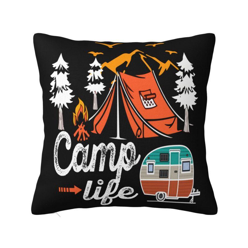 Camping Hiking Mountain Nature River Cushion Cover Soft Adventure Camper Throw Pillow for Sofa Square Pillowcase Home Decorative