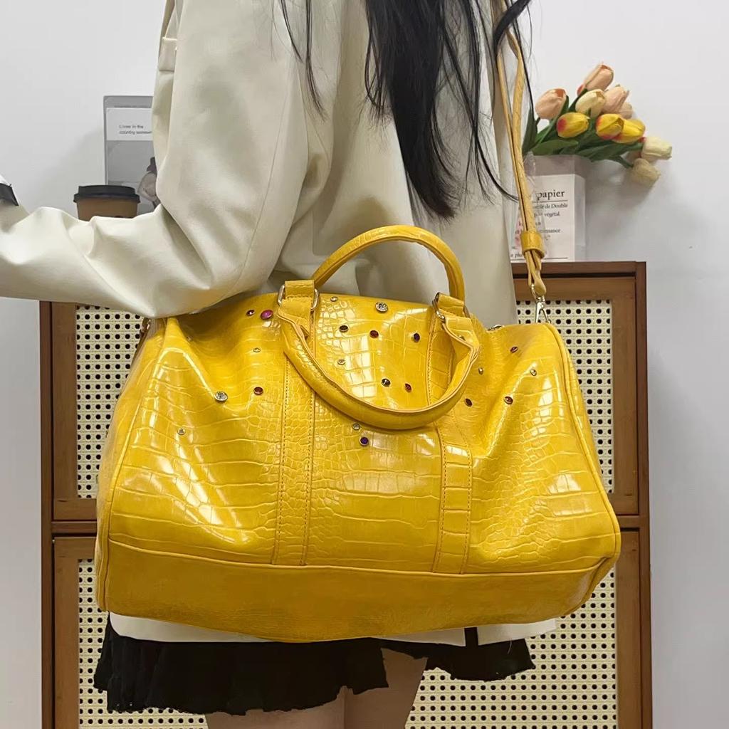 Nieuwe Casual Draagbare Reistas met Grote Capaciteit, Heren en Dames Krokodillenpatroon Kleur Diamant Enkele Schouder Crossbody Bagage Tas