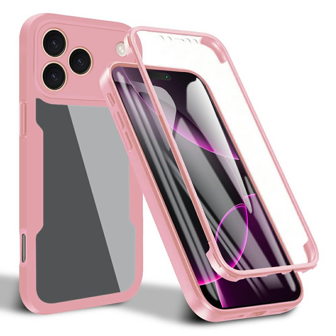 

For iPhone 17 Pro Max Case Acrylic+TPU Clear Phone Cover with PET Screen Film Pink