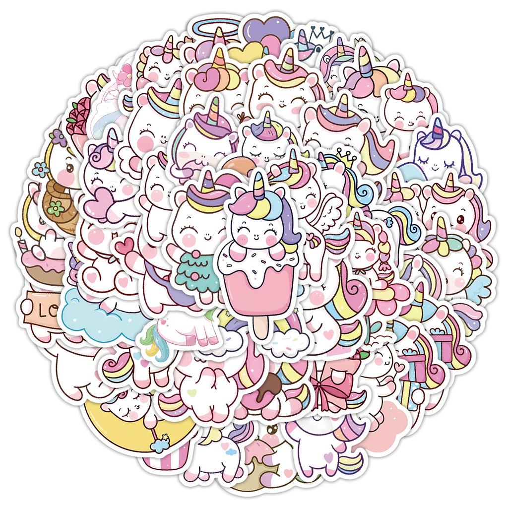 50 Cute Wind Unicorn Graffiti Stickers Creative Stationery Stickers Water Cup Computer Waterproof Decorative Stickers