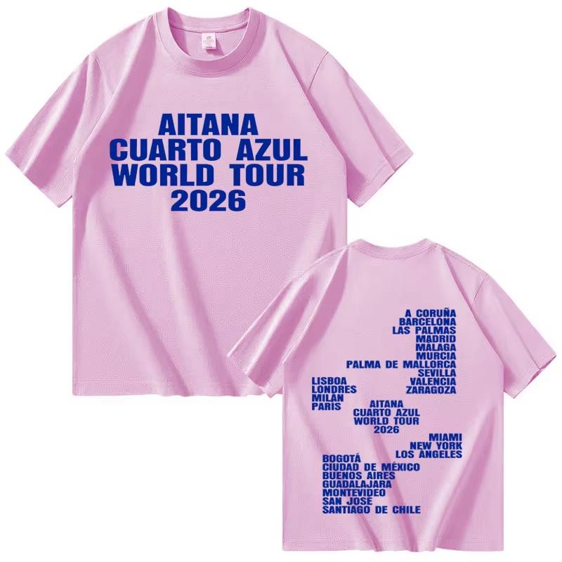 Singer Aitana Cuarto Azul Album 2026 Double Sided Print T Shirt Mens Women Hip Hop Streetwear Tops 100 Cotton TShirt