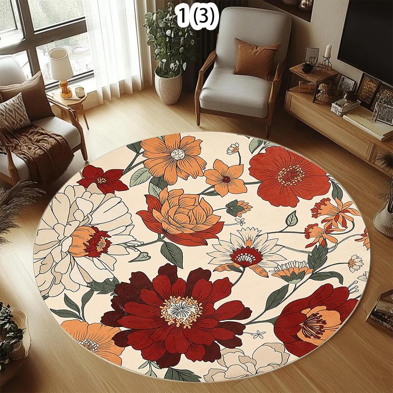

Botanical Floral Pattern Round Area Rug Soft Non-Slip Decorative Carpet for Living Room Bedroom Nursery Modern Home Accent Rug 80cm x 80cm