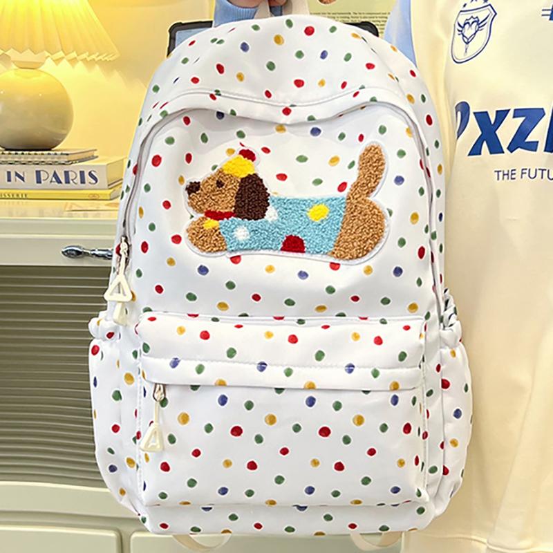 Korean Version Of Large Capacity Backpack Color Polka Dot Student Backpack Casual Trend Computer Bag