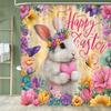 1pc Easter Shower Curtain, Cartoon Cute Easter Egg Rabbit Bathroom Curtains,Polyester Fabric Home Decoration With Hooks