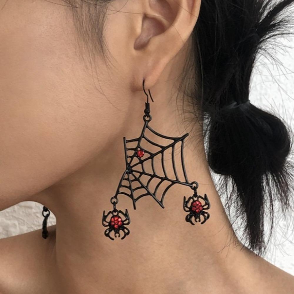 Zinc Zinc Alloy Spider Web Earrings Rhinestone Spider Pendant Earrings Fashion Halloween Earrings Couple