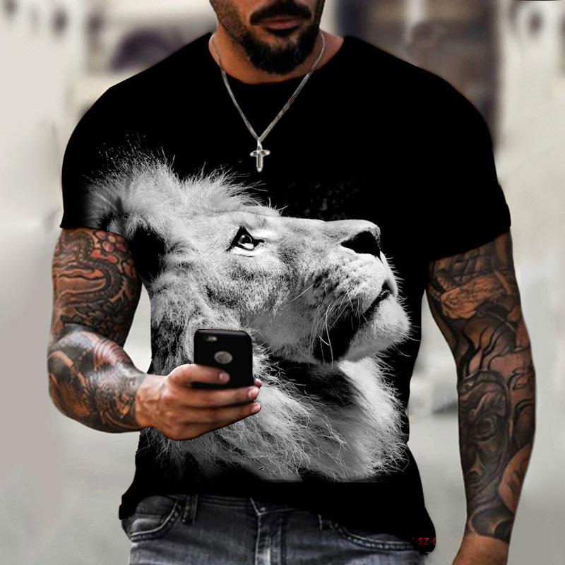 Men's Summer Animal Beast Lion King 3D Printing Oversized Breathable Top Street Personality Men's Loose O-Neck T-Shirt