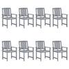 Garden Chairs and Cushions Set of 8 Solid Acacia Wood