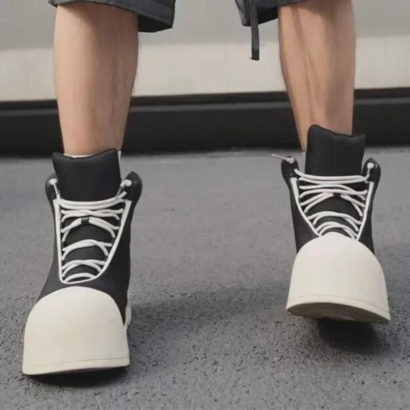 Miqi Women's Black & White High-Top Thick Sole Sneakers - 2024 Autumn/Winter Collection, Breathable & Casual Comfort