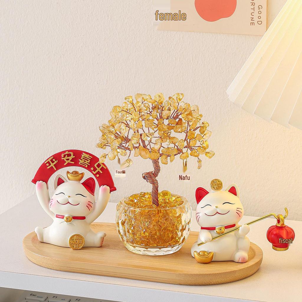 Citrine Money Cat Ornament for Home or Office - Perfect Housewarming or Birthday Gift