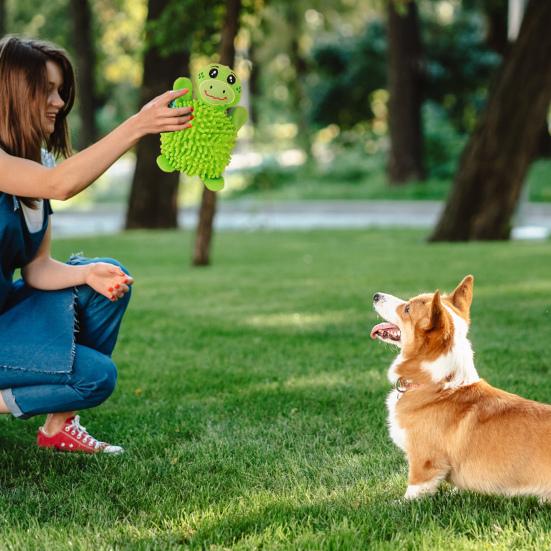

Squeaky Plush Dog Toy Mop Animal Design Stuffed Crinkle Pet Chew Toy Interactive Puppy Teething Toy for Small Dogs зелений