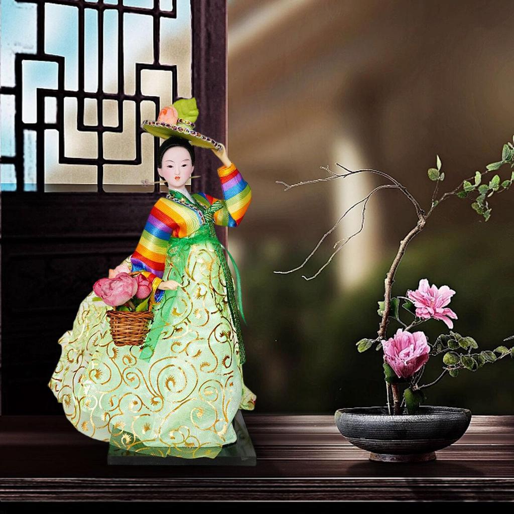 Korean Geisha Figurine Korean Hanbok Geisha Doll Miniature 12 Inch Oriental Doll for Tabletop Home Office Decoration Kids Gift