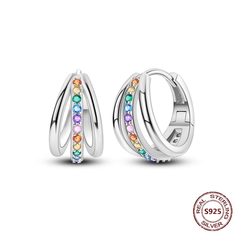 Purple Zircon Hoop Earrings 925 Silver U-shaped Liquid Metal Love Heart Fashion Earrings For Women Jewelry