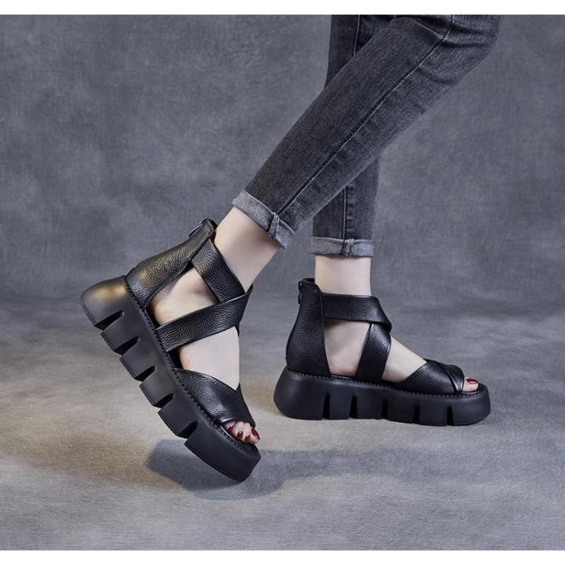 Damen Vintage Plateau Römersandalen