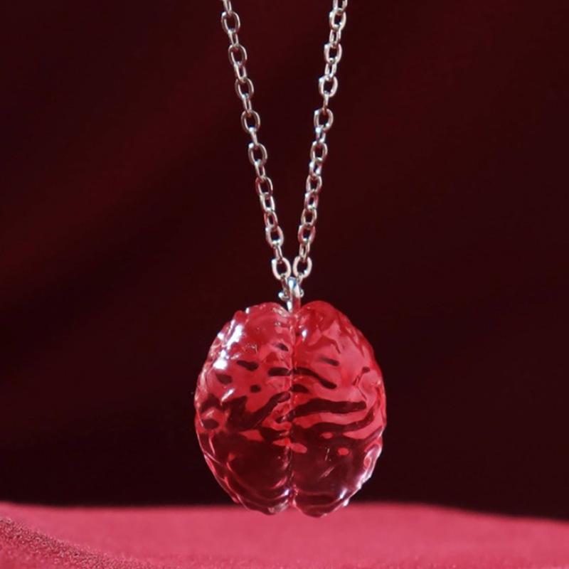 

Red Brain Unique Necklace Whimsical Design Fashion Statement For Holiday Celebrations Necklace
