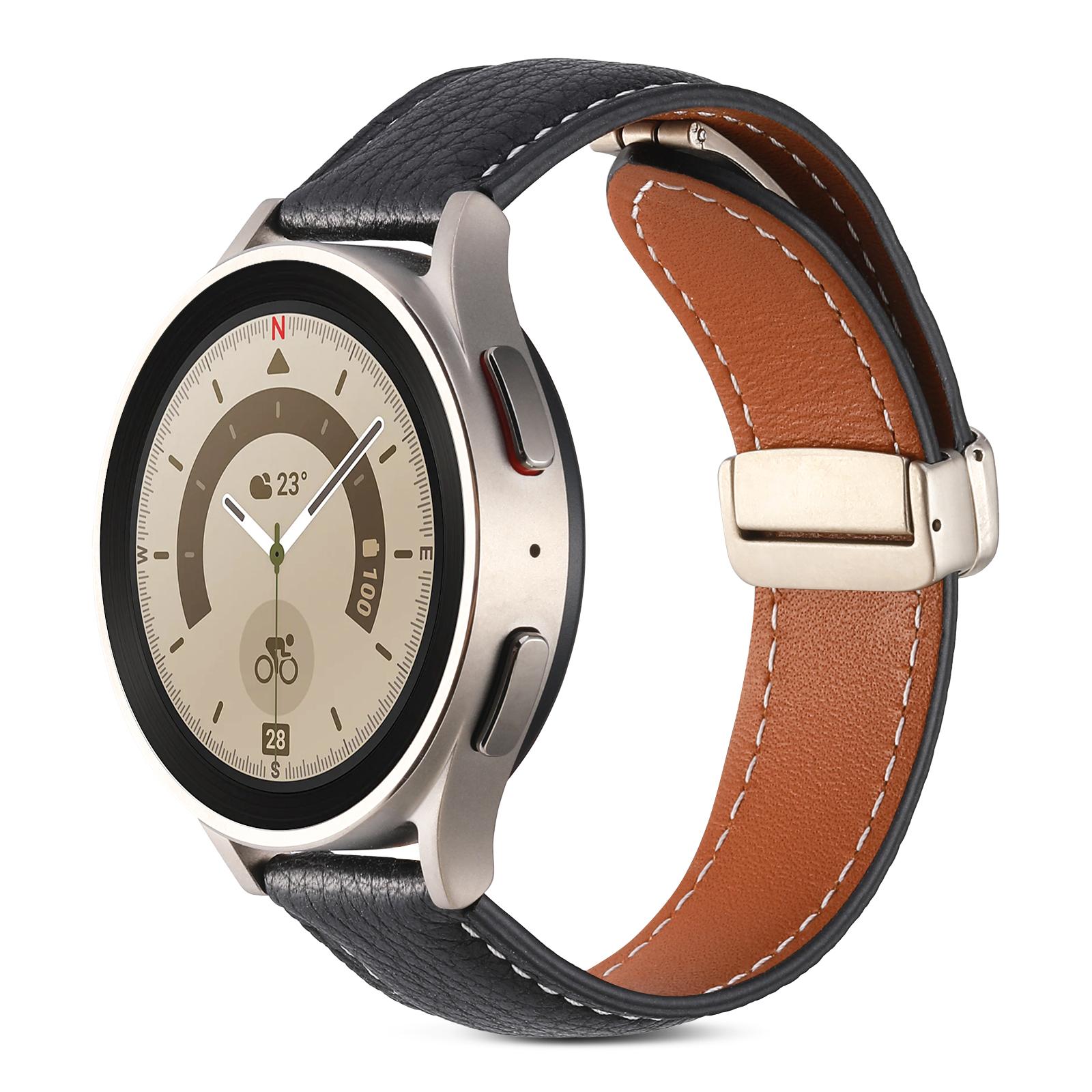 

22mm 20mm Leather strap For Samsung Galaxy Watch 6/4/5/5 Pro Classic Huawei watch 4/3/GT3 Magnetic Band Amazfit GTR/GTS 4 Correa For width 20mm чёрный