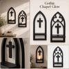 Gothic Style Wooden Wall Mounted Shelf with Cross and Arch Design for Home Decor Aromatherapy Candle Holder Church Inspired