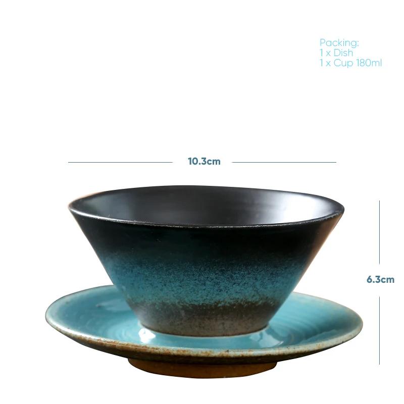 Coffee cup handmade Japanese retro figured cup rough pottery kiln change ceramic mug saucer tea mug coffee cups set  teacup