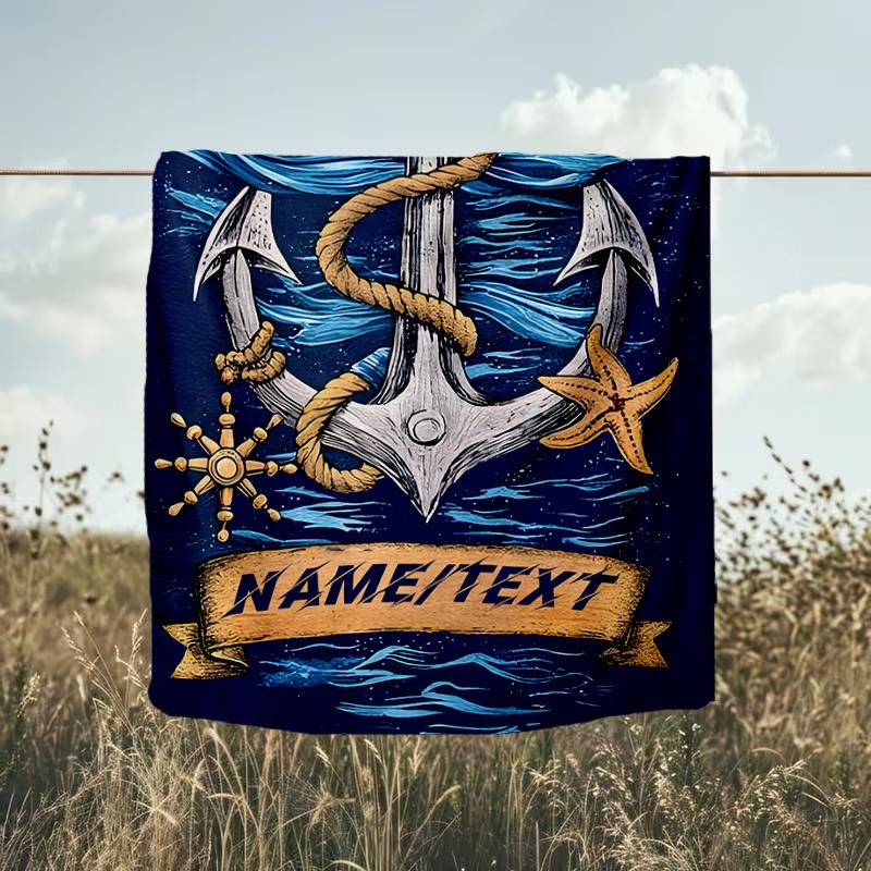 1PC Custom Name Nautical Anchor Adventure Outdooor Flannel Blankets Throw Blanket All-Season Throw Gift Bedspread for Couch, Bed, Camping Holiday Birt
