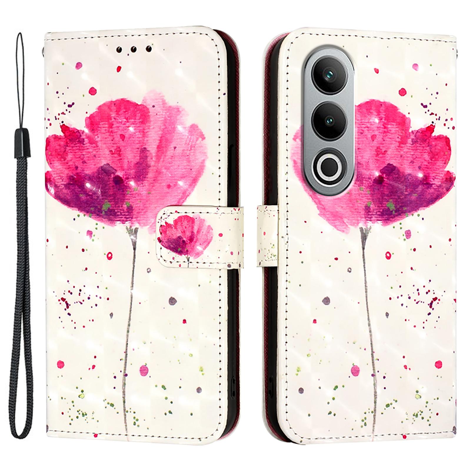 

For OnePlus Nord CE4 5G Leather Case Pattern Printing Wallet Stand Mobile Cover with Strap Flower
