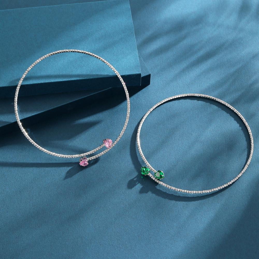 Elegant Double Layer Heart Shaped Zirconia Water Drop Necklace For Fashionable Women With Romantic Pink And Love Green Colors