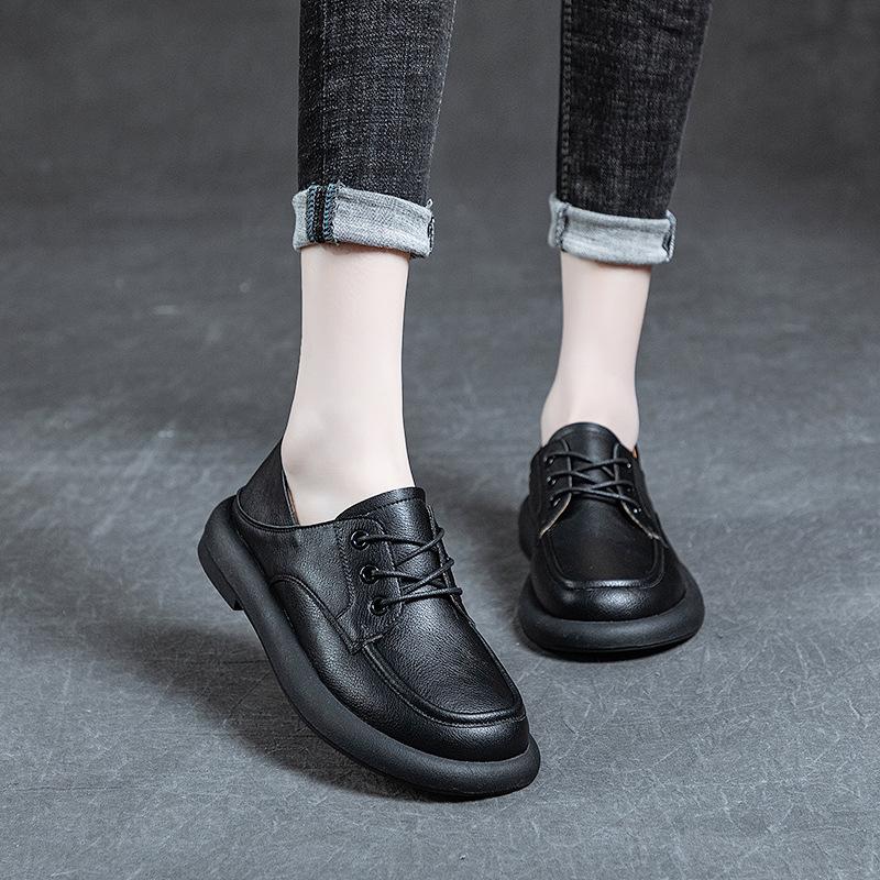 Spring 2025 new handmade retro original single shoes women's leather flat bottom round head comfortable casual versatile leather shoes