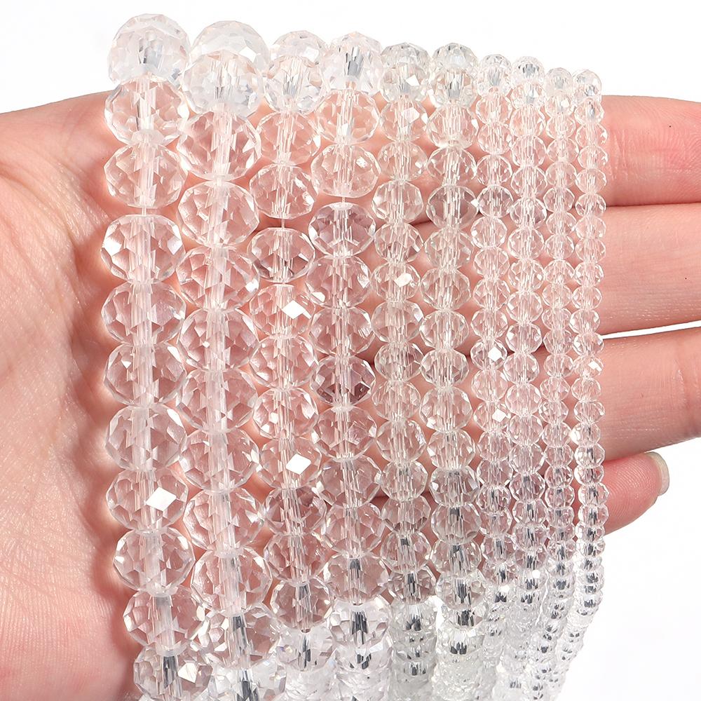 3 4 6 8 10mm Faceted Crystal Beads Transparent Rondelle Glass Loose Beads For Jewelry Making DIY Bracelet Necklace Accessories