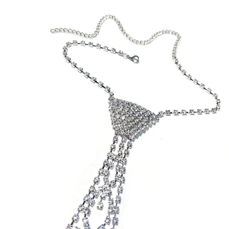 Luxury Rhinestones Necktie Adjustable Chain Tie Necklace For Professional Evening Occasion And Special Event Celebration