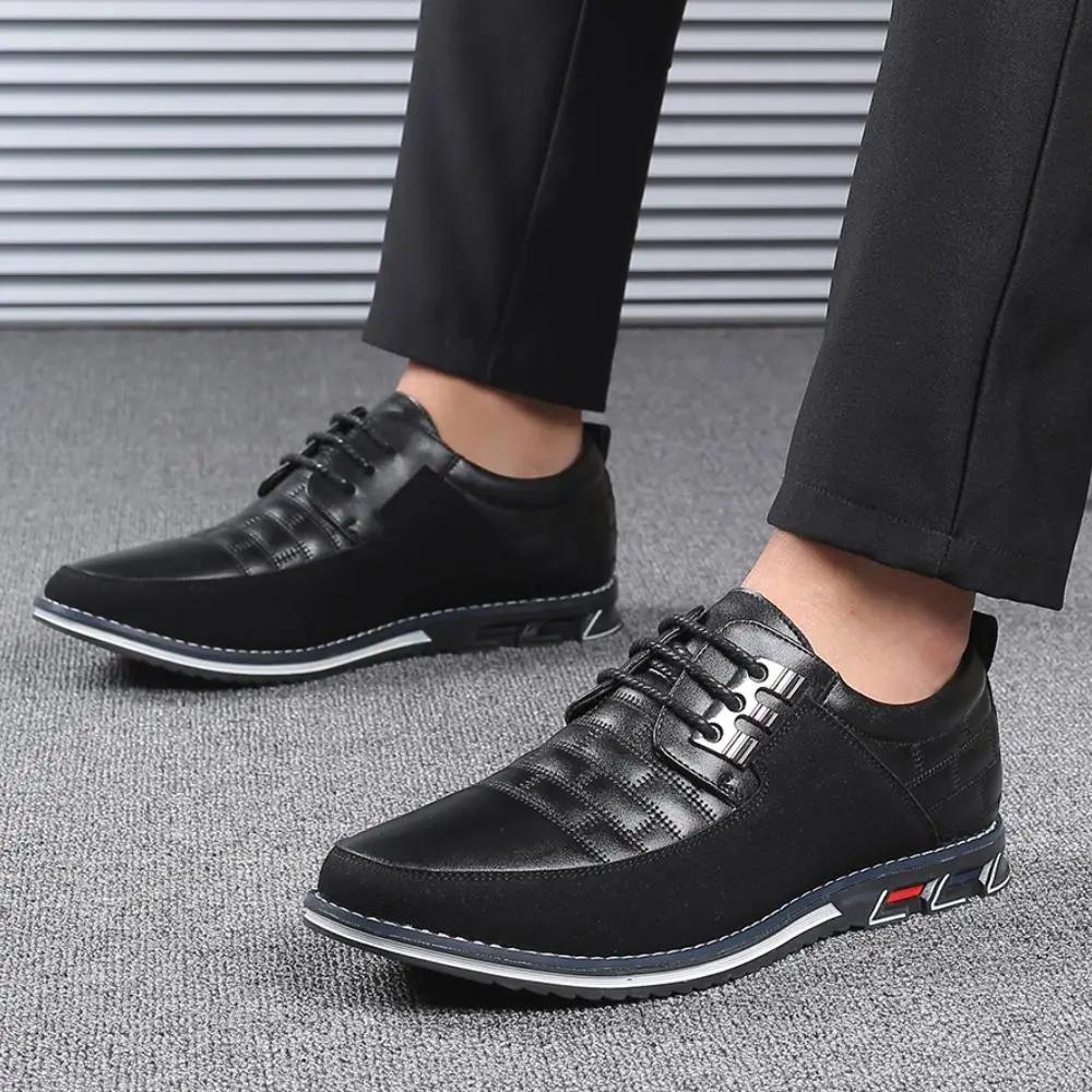 New Men's Sports Shoes Fashion Brand Classic Lace Up Casual Loafers Leather Shoes Black Business Men's Shoes Plus Large Size