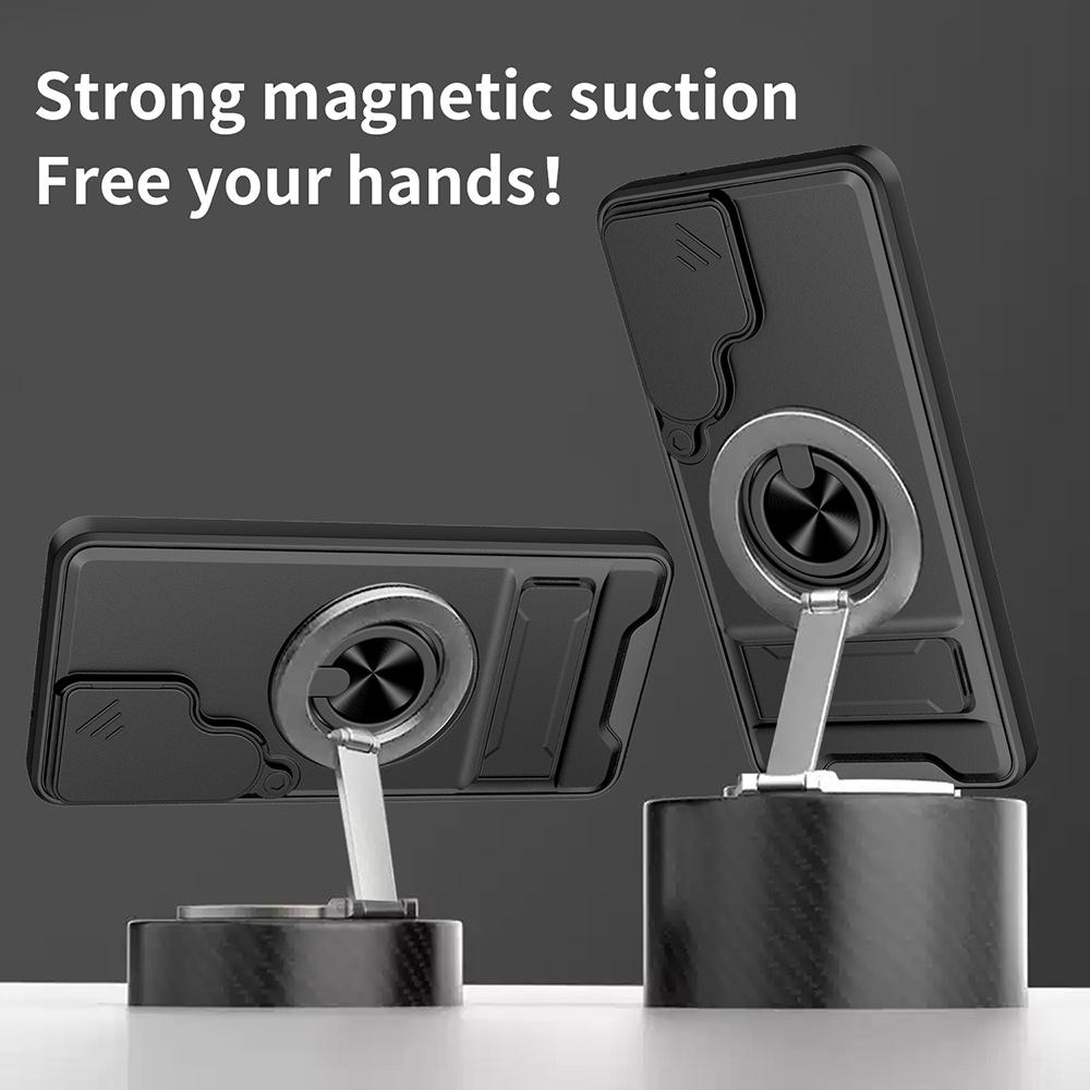 For Samsung Galaxy S26 / S26 Pro Magnetic Case Ring Holder Foldable Kickstand TPU PC Phone Cover with Camera Lens Slider