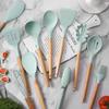 Cooking Utensils Kitchen Utensil Set, 12 PCS Wooden Handle Nontoxic BPA Free Silicone Spoon Spatula Turner Tongs Kitchen Gadgets Utensil Set