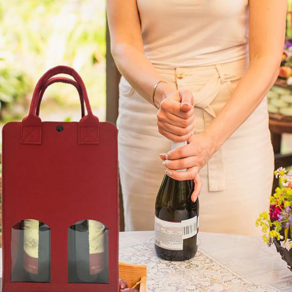 1Pcs Felt Red Wine Handbag Wine Gift Box With Clear Window Double Bottle Champagne Package Bags Wedding Favors For Guests