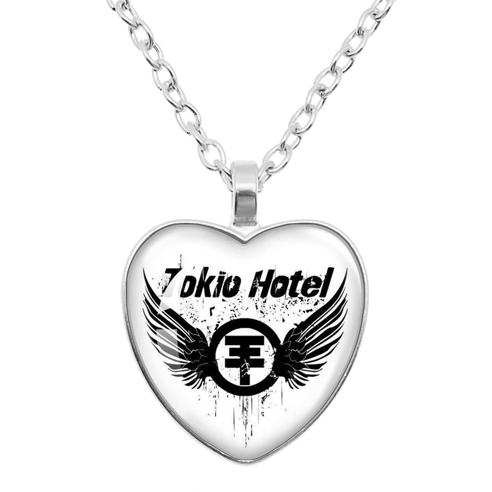 Tokio Hotel Anhänger Halskette Rockband Bill Kaulitz Musik Sänger Bild Glas Herzform Halskette Schmuck Charme Fans Geschenk