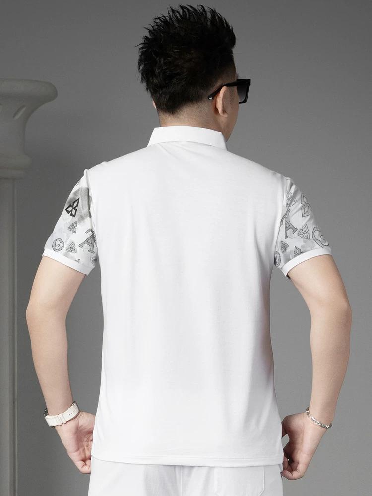 European-Style Summer Polo Shirt for Men, High-End Printed Top, 2025 New Trendy Brand Casual Short-Sleeve T-Shirt for Men