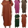 שמלת קיץ לנשים שרוולים קצרים או צווארון משוחרר צד ישר מכפלת מפוצלת רכה נושמת בתוספת מידה מזדמנת אורך אמצע עגל נסיעות נסיעות שמלת Midi