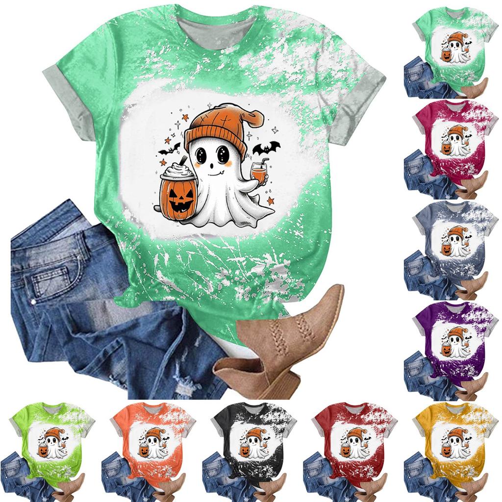 Halloween Shirts for Women Cute Shirt Fall Tshirt Gradient Graphic Tees Casual Short Sleeve Tops
