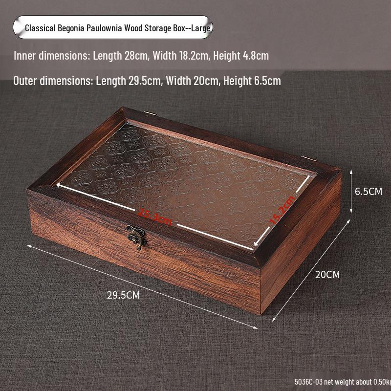 Retro Begonia Glass Lid Wooden Storage Box for Cosmetics, Snacks, Candy, and Documents - Dustproof and Multifunctional