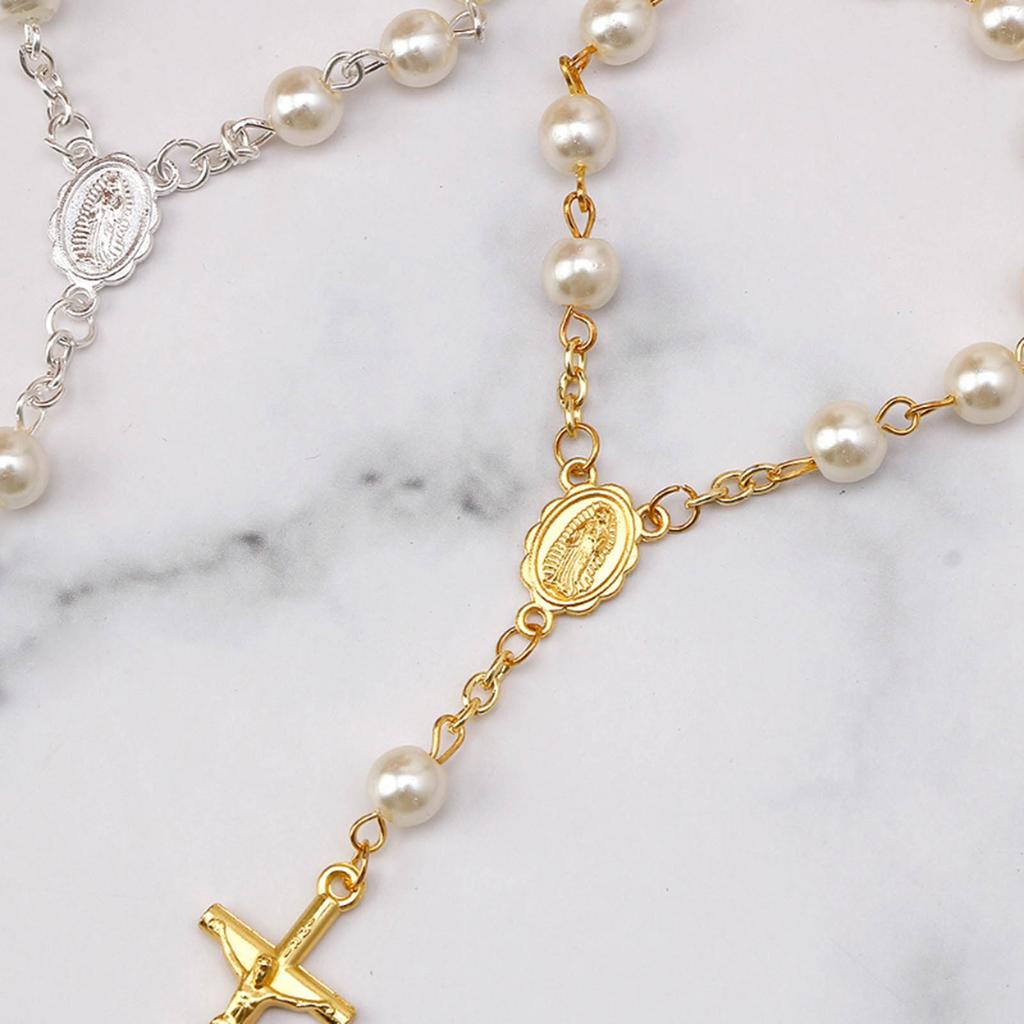 Náramek růženec z růžových květů katolický růženec nastavitelné přívěsky s křížkem šperky na prst a zápěstí