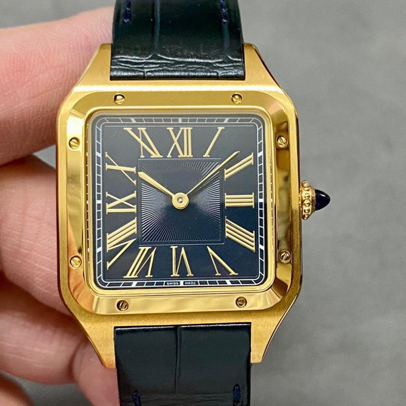 AF Dumont Ultra-dünne Römische Santos Quadratische Wasserdichte Quarz Echte Leder Partneruhr