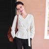 Women's V-Neck Long-Sleeve Cotton Commuter Blouse