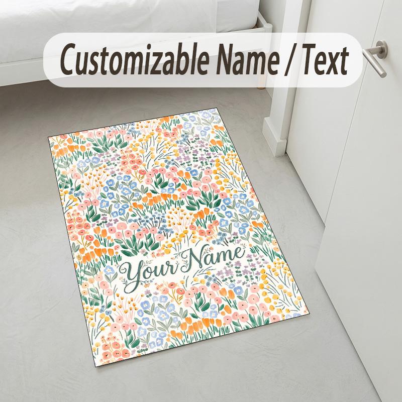 Floral Fantasy Theme Soft Crystal Velvet Rug Custom Name & Text Print Non Slip Floor Rug for Bedroom Living Room