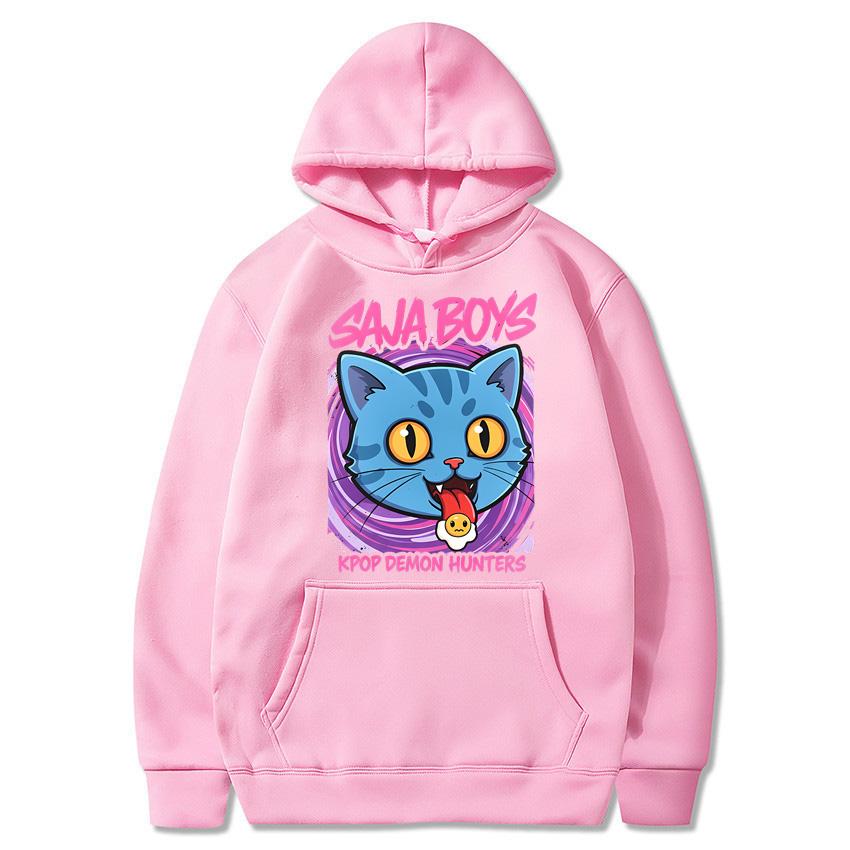 Autumn selling anime cat printed hoodie for daily casual wear solid color sports hoodie fashionable and warm hoodie